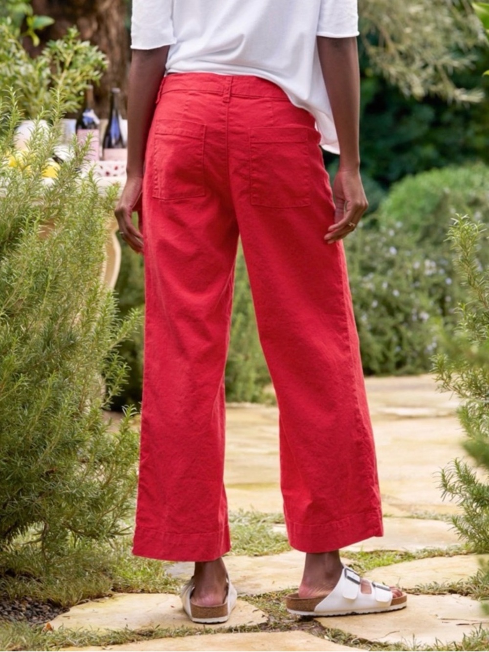 Frank & Eileen Wexford Wide Leg Linen Pant 12 Red Cotton Resort Coastal Chic - Picture 3 of 13